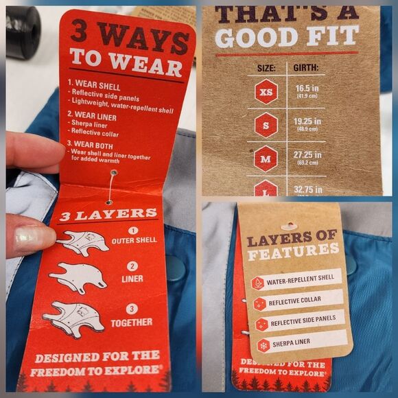 Arcadia Trail 3 in 1 Dog Jacket Rain Coat Pet Multiwear Removable Sherpa Fleece - Picture 7 of 16